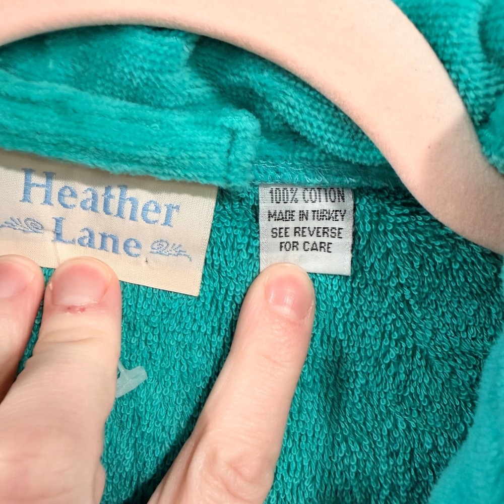 VTG Heather Lane Womens Teal 100% Cotton Terry Cloth Robe XL NWT Full Length - Picture 3 of 4